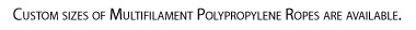Custom sizes of Multifilament Polypropylene Ropes are available.